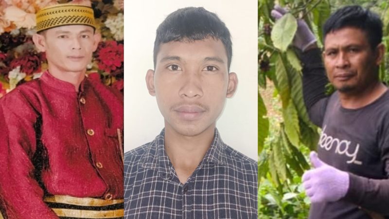 Ketiga petani Routa yang ditangkap usai demo PT SCM yakni Hartong (46), Habibi (43], dan Didin (18). (Foto: kolase foto)