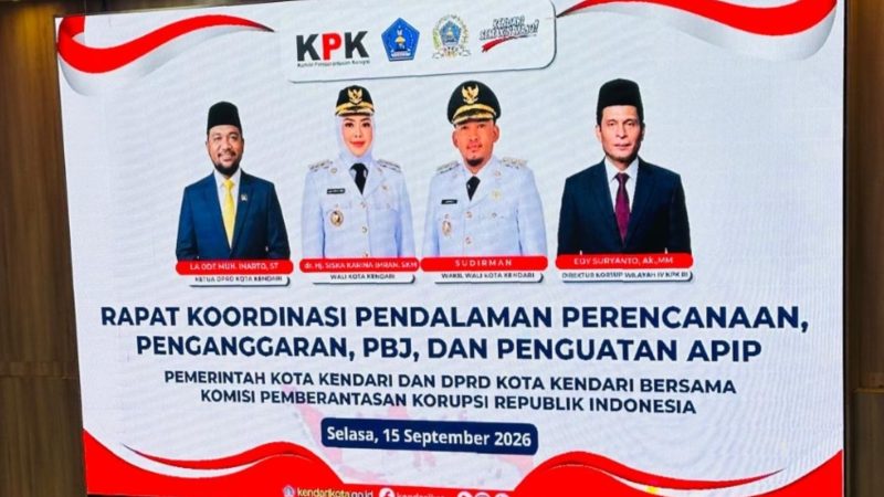 Rapat Koordinasi Pemerintah Kota Kendari dengan Komisi Pemberantasan Korupsi (KPK) di Aula Samaturu, Balaikota, pada Selasa (15/9/2026). (Foto: Istimewa)